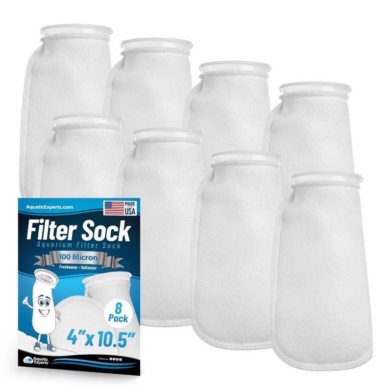 Aquatic Experts 4 inch Ring 100 Micron Felt Filter Sock - Filter Socks for Saltwater Aquarium, Sump Filter Sock, Freshwater Aquarium Socks, Reef Filter Sock (4"x10.5", 8 Pack) - Image 1